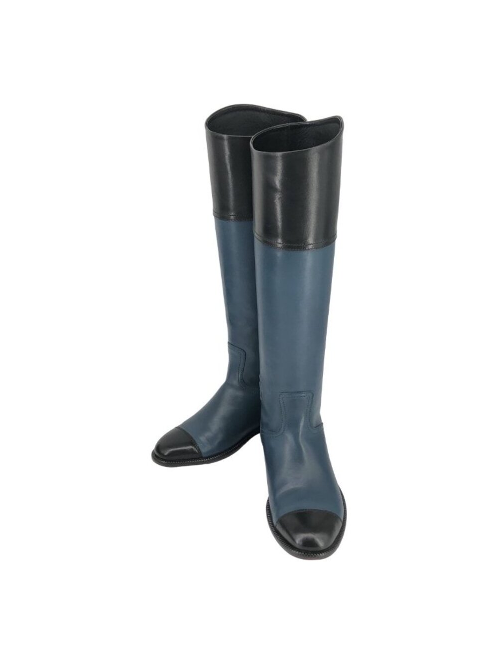 Chanel CC Logo Leather Bicolor Long Boots Navy Black